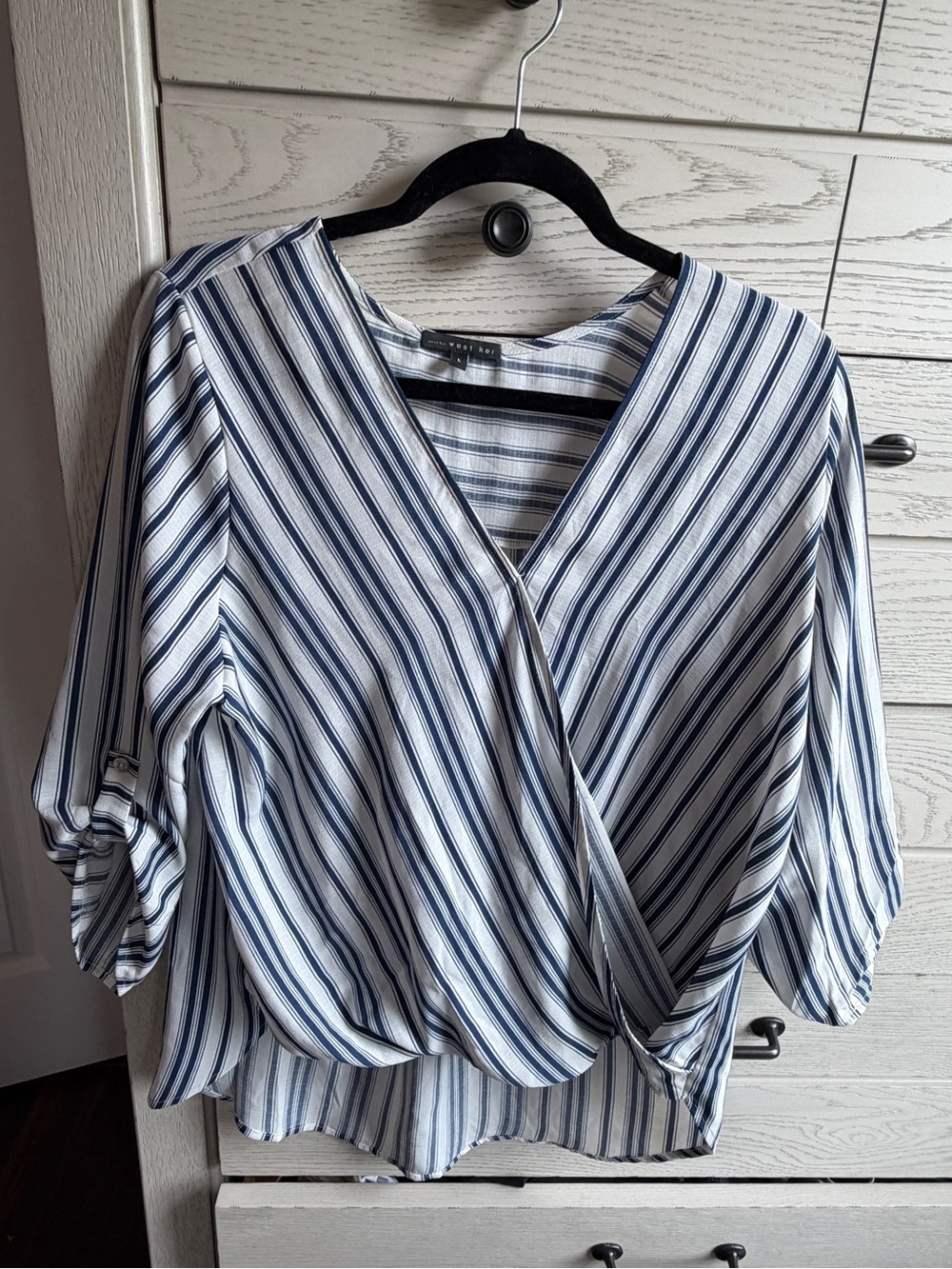 West Kei Striped Wrap-Style Blouse in Blue & White